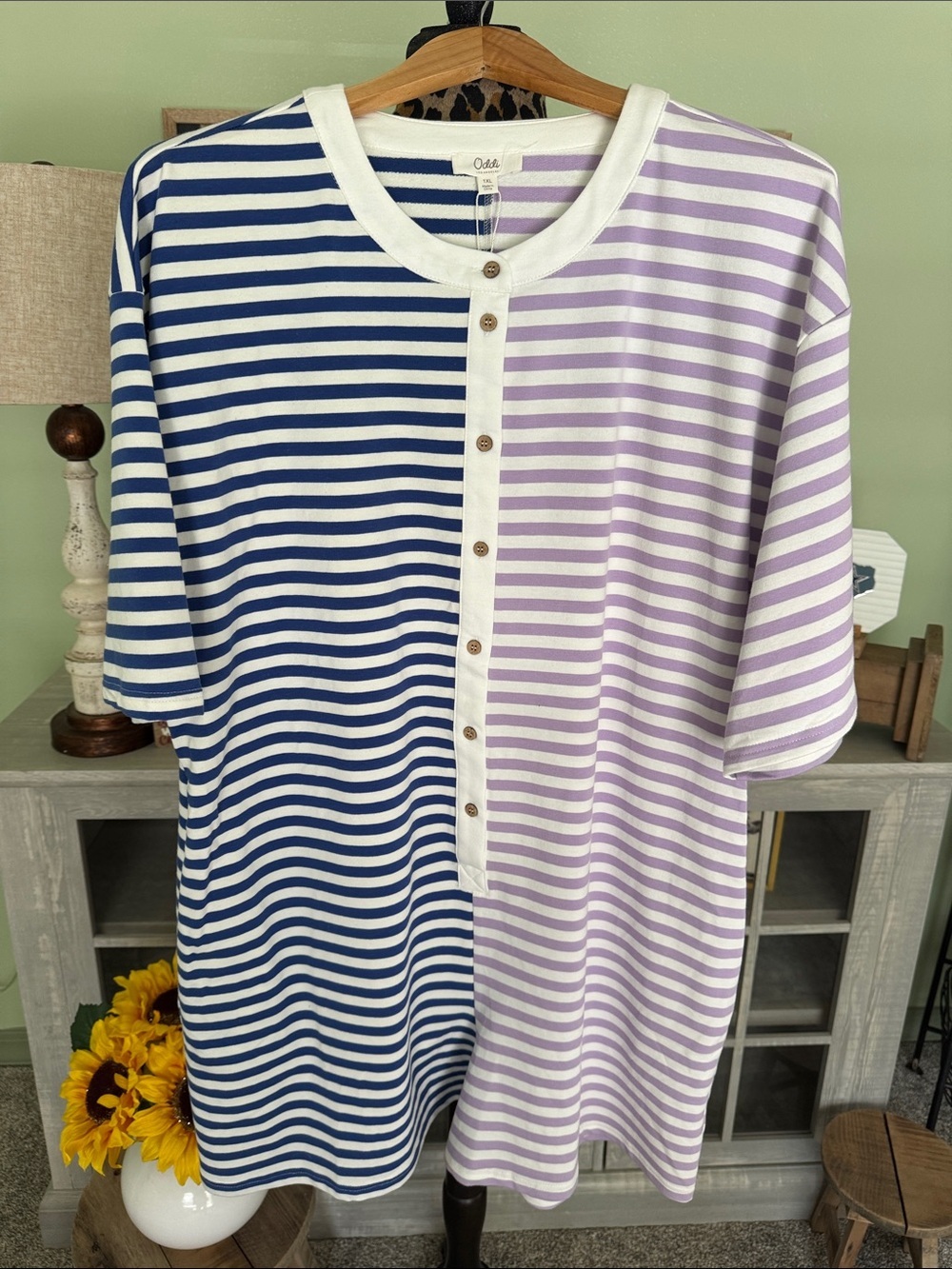 NWT Oddi Stripe Romper  — Navy & Lavender  Sz 1XL
